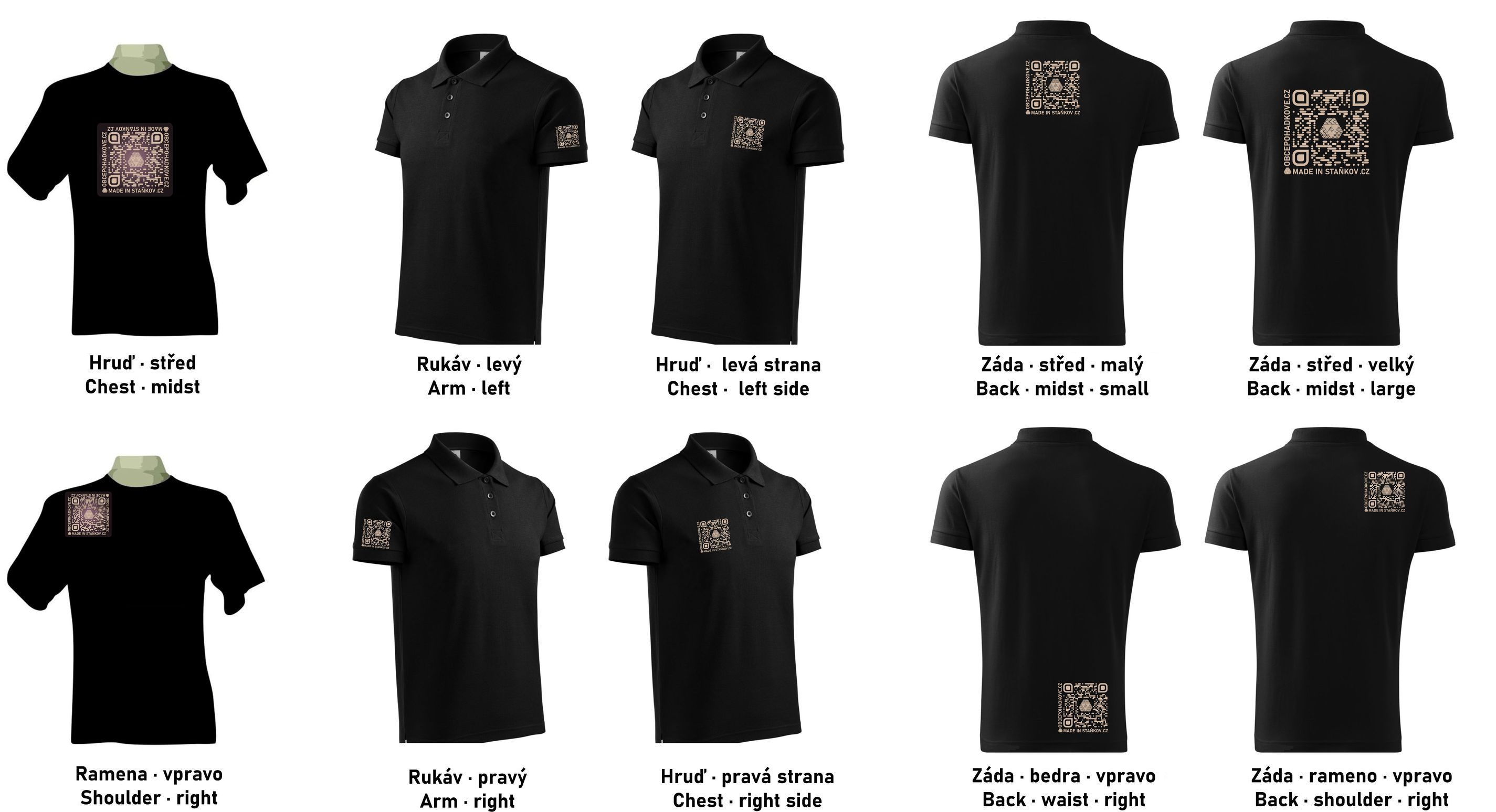 QR kódy - doporučená umístění na trička a polokošile